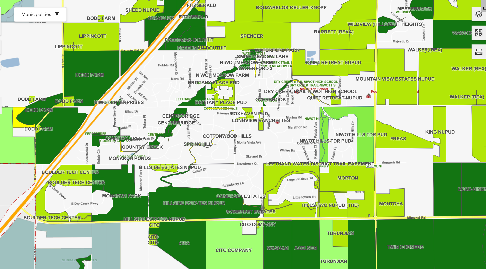Open space and conservation easements surrounding Niwot